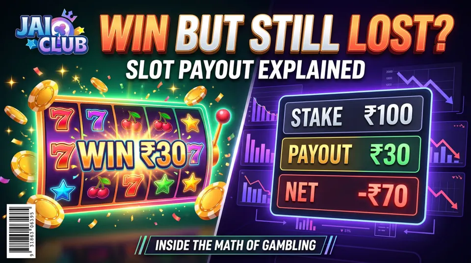 Slot game showing a ₹30 payout from a ₹100 stake, explaining why a displayed win can still mean a net loss.