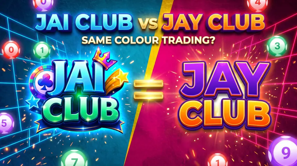 Jai Club vs Jay Club Colour Trading comparison showing the two spelling variations with red, green and violet game symbols.