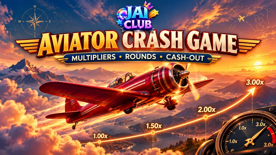 Aviator Crash Game illustration featuring a red aircraft, rising multiplier curve and crash-game round mechanics.