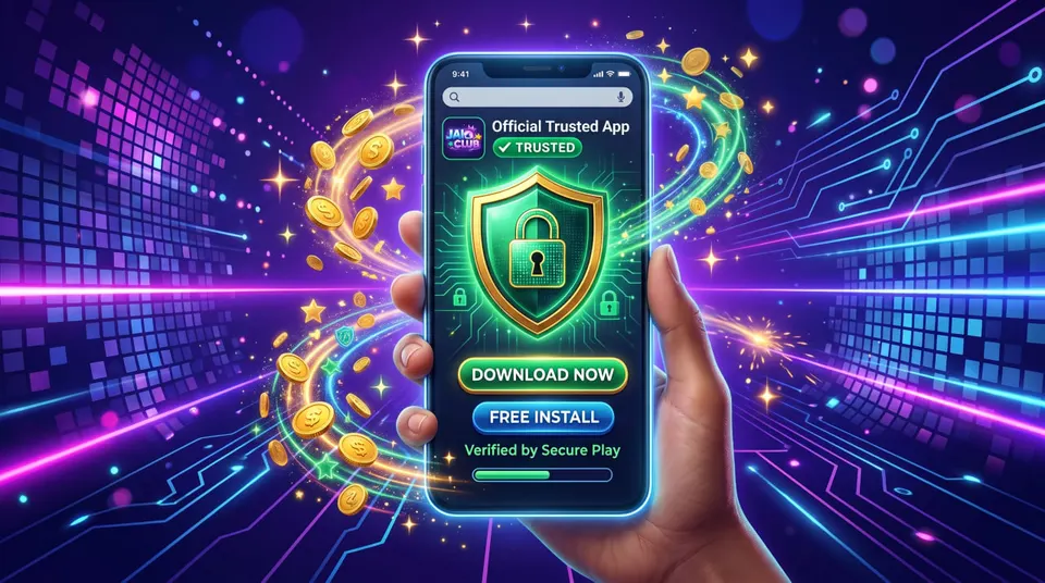 Smartphone showing secure app download with shield icon, representing safety in Jai Club APK download